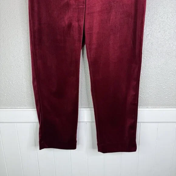 Express Editor High Rise Velvet Stretch Straight Ankle Pants Ruby Red SZ 14 - Picture 4 of 16